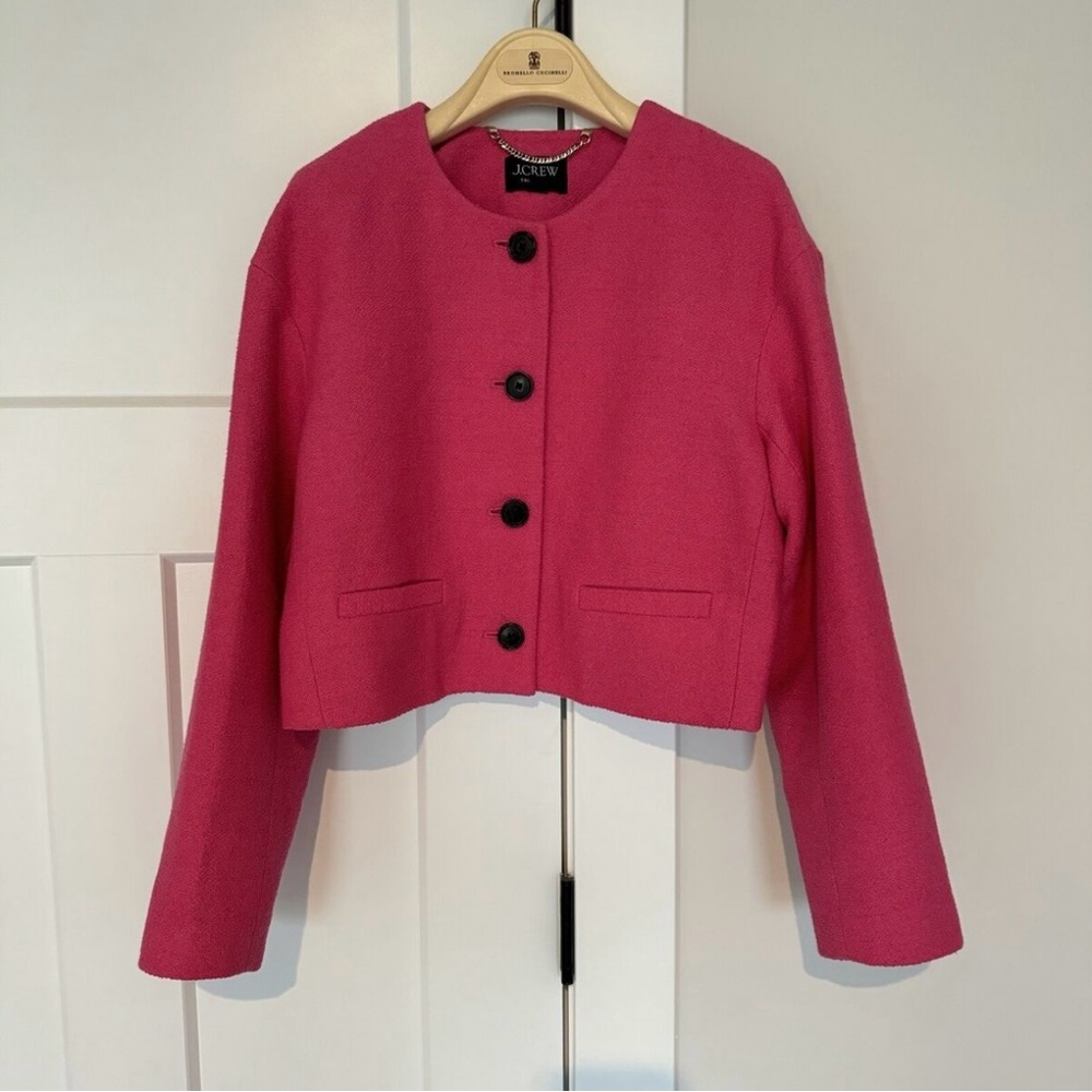 J. Crew Pink Cropped Wool-Blend Bomber Jacket